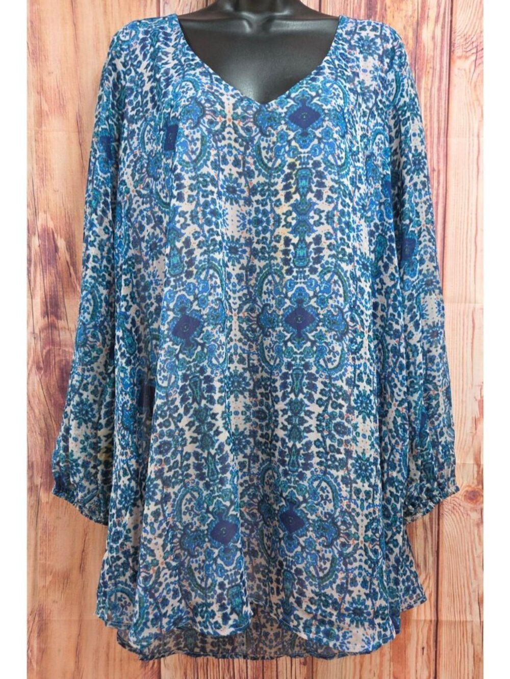 Show Me Your Mumu Large Blue Paisley Long Sleeve Sheer Tunic Top
